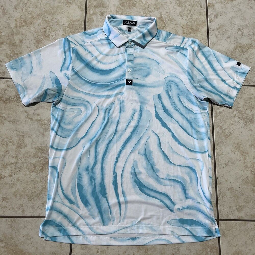 Bad Birdie Blue White Tie Dye Golf Polo Shirt Mens Size Large